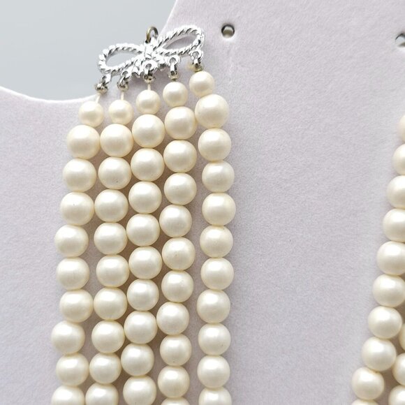 Vintage Multi-Strand Faux Pearl Necklace With Silver-Tone Bow Clasps Japan - Picture 2 of 7